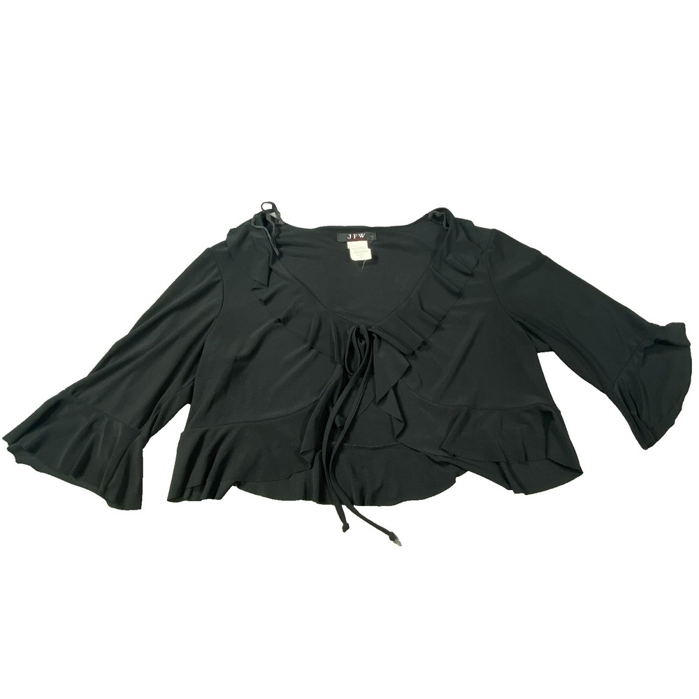 JFW Ruffle Top Womens 1X Black Tie Front Cropped Bolero Lightweight Stretch Cute